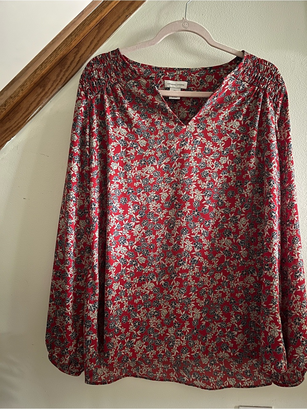 Adrienne Vittadini Red Navy and Cream Floral Blouse